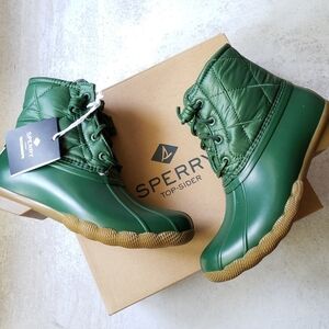 Sperry Women's Saltwater Duck Boot Rain Snow Winter Nylon Quilted Green Sz 5